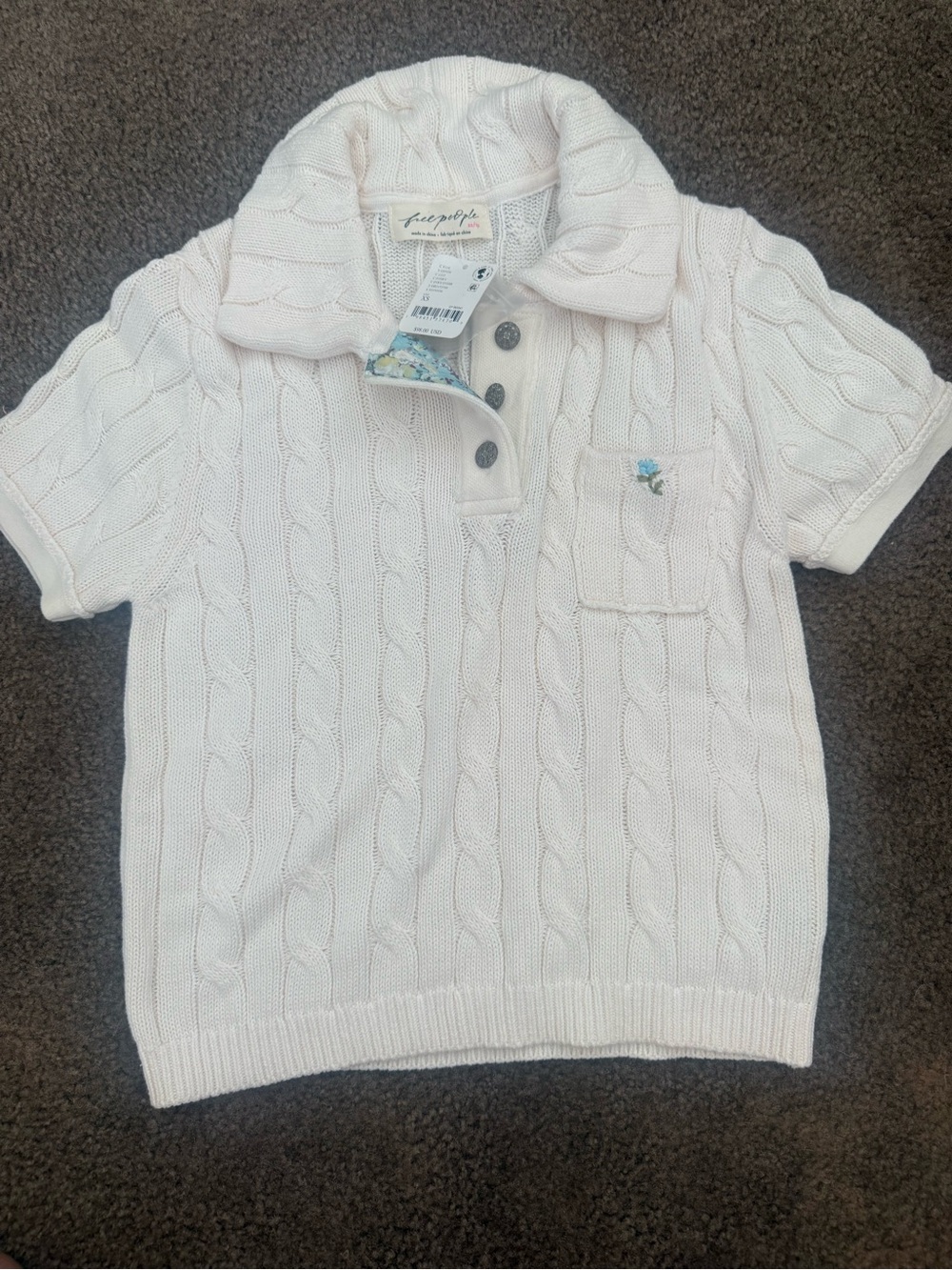 Free People Soft Cream Cable Polo Sweater